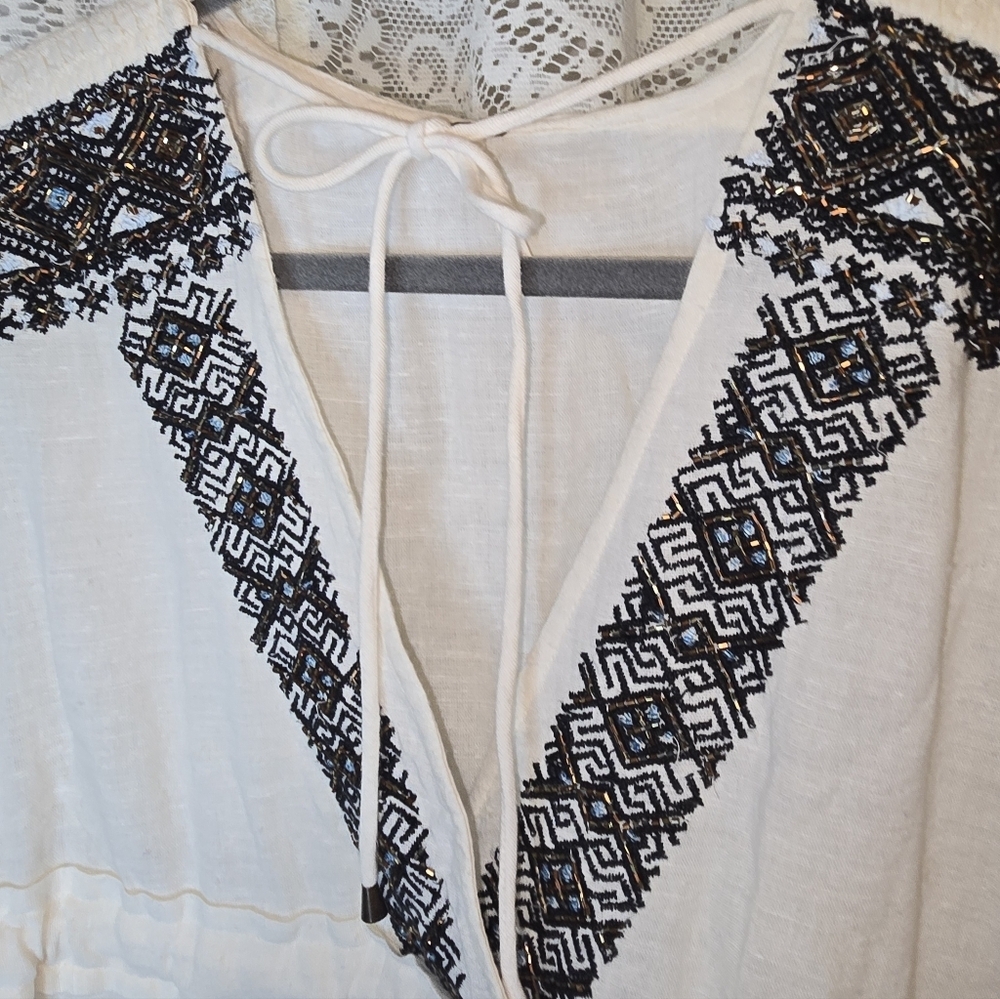 Free People Moonshiner Embellished Collar And Shoulder Long Sleeve Mini Dress, L - Picture 9 of 11